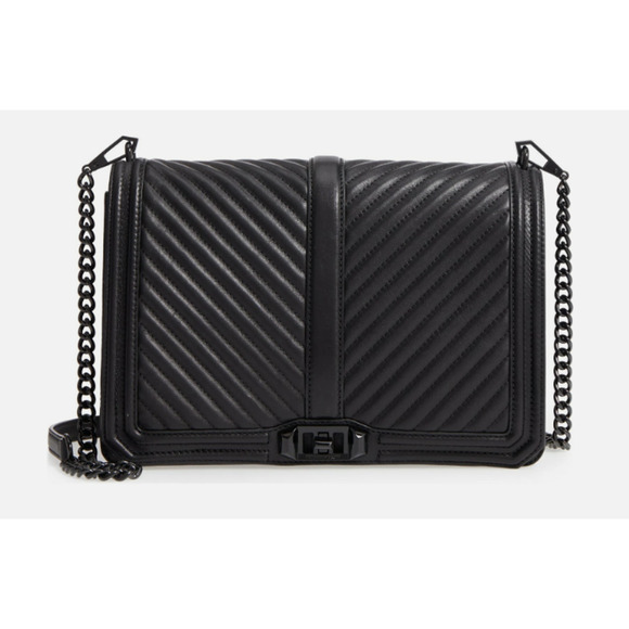 Rebecca Minkoff Chevron Jumbo Love Leather Shoulder Bag Black $398+ AUTHENTC - Picture 1 of 12